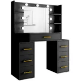 moeblo Möblo Schminktisch, Schwarz, 7 Schubladen, Rechteckig, 110x140x40 cm, Schlafzimmer, Schminktische