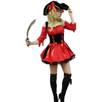 Yummy Bee - Piraten Karneval Fasching Kostüm + Hut Damen Größe 34-50 (Rot,40-42)