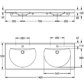 kwc aquarotter gmbh Ronda Doppelwaschtisch 140 x 125 x 53 cm