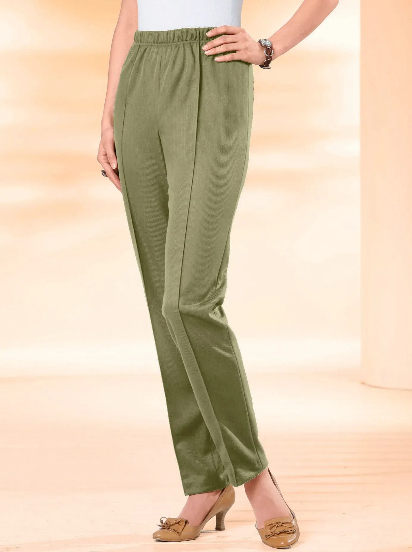 Dehnbund-Hose CLASSIC BASICS, Damen, Gr. 225, Extrakurzgrößen, grün (schilf), 100% Polyester, unifarben, lang, Hosen