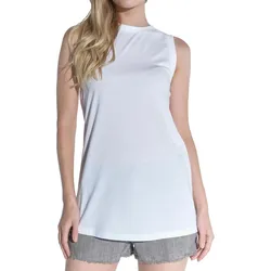 COURSE Damen Basic Long-Top hüftlanges Rundhals-Shirt Sommer-Top Tank-Top Freizeit-Shirt 901091 Weiß - S