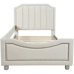 Merax Polsterbett 90*200cm Schlafsofa Bettgestell Flanell mit Rückenlehne Armlehne Gästebett Beige