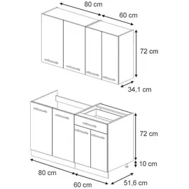 Vicco Küchenzeile Fame-Line 140 cm Schwarz gestreift/Goldkraft Eiche