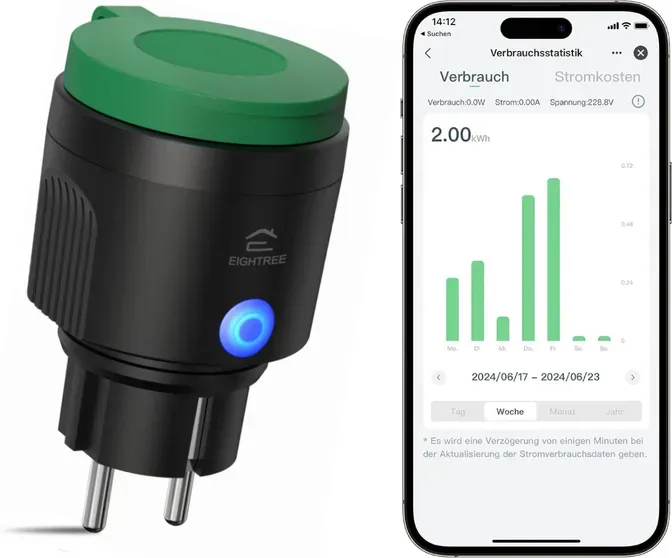 EIGHTREE WLAN Steckdose Outdoor IP44, Zeitschaltuhr Außenbereich, Aussensteckdose Wasserdicht mit Strommessung, Kompatibel mit Alexa, Google Home und SmartThings & Sprachsteuerung, 1er Pack