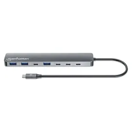 Manhattan 181167 USB-Hub 4+3 Port USB-C®, USB-A USB 3.2 Gen2 10 GBit/s mit USB-C® Stecker, mit Aluminiumgehäuse Space Grau 7-Port