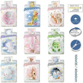 FARO Babybettwäscheset 100x135 Dinosaurier Kuscheltiere - Hellblau