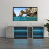 Mondeer Tv Schrank, Mit Led-beleuchtung & 5 Fächern, Lowboard Moderner Fernsehtisch Für 22-60 Zoll Tvs, B140xh45xt37,5cm, Schwarz-grau, Mondeer