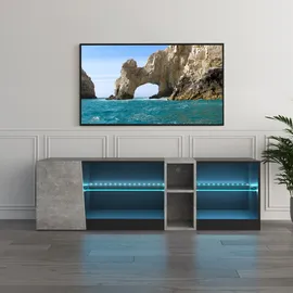 Mondeer Tv Schrank, Mit Led-beleuchtung & 5 Fächern, Lowboard Moderner Fernsehtisch Für 22-60 Zoll Tvs, B140xh45xt37,5cm, Schwarz-grau, Mondeer