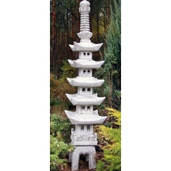Casa Padrino Luxus Garten Deko Pagode Grau 27 x 27 x H. 169 cm - Elegante 5 Stöckige Stein Pagode - Garten & Terrassen Deko Accessoires im Japanischen Stil