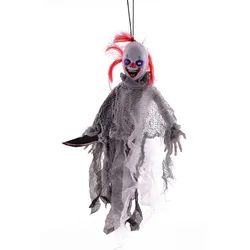 Halloween Dekoration - Hänge Clown mit Messer (mit Bewegung, Licht & Sound)