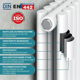 VILSTEIN Designheizkörper 1600 x 480 mm 1640 W weiß Mittelventil