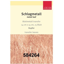 Kupfer Schlagmetall mit Transferpapier | 15 Blatt | 14 x14 cm