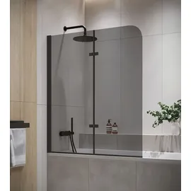 Badplaats Badewanne Austin Schwarz Grauglass 5mm mit Nanobeschichtung 120 x 140cm Duschwand Duschabtrennung Badewannenaufsatz