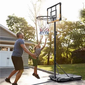 Yaheetech Basketballkorb mit Rollen, 216–246 cm höhenverstellbarer Basketballständer, mobile Basketballanlage, Braun,