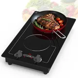 VBGK Induktionskochplatte 2 Platten, 3000W 220V Doppel Induktionskochfeld mit Knopf, 9 Leistungsstufen, 99 Minuten Timer, Kindersicherung und LED-Touchscreen, Induktionskochfeld 2 Platten Einbau