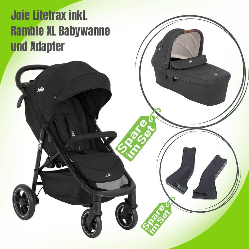 Joie Litetrax Buggy inkl. Ramble XL Babywanne und Adapter, Farbe: Shale