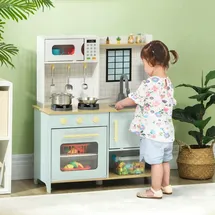 aiyaplay Kinderküche Spielküche mit Mikrowelle, Herd, und Küchenzubehör