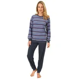 Normann Pyjama Damen Frottee Pyjama mit Bündchen in tollem Streifendesign blau 52/54