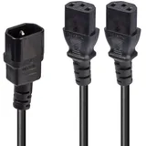 Lindy Strom Y-Kabel [1x Kaltgeräte-Stecker C14 - 2x Kaltgeräte-Buchse C13] 1.00 m IEC auf IEC C5 Kleeblatt Verlängerungskabel Schwarz