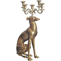 KADIMA DESIGN Kerzenhalter Windhund Aluminium Gold 69 cm 5-armiger Kerzenleuchter, Kerzenständer Metall für fünf Kerzen, Bodenkerzenhalter Modern, Wohnaccessoire