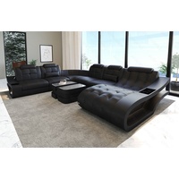 Sofa Dreams Wohnlandschaft Leder Sofa Elegante XXL Form Ledersofa Couch, wahlweise mit Bettfunktion schwarz