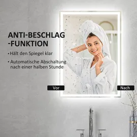 Homcom Badspiegel mit LED-Leuchte, 70 x 50 cm Silber