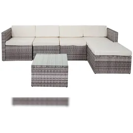 Mendler Poly-Rattan-Garnitur HWC-D24, Garten-/Lounge-Set Sofa ~ grau, Polster creme