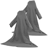 2er-Set Fleece-Kuscheldecken, Ärmel, Mikrofaser, anthrazit, 150x200 cm