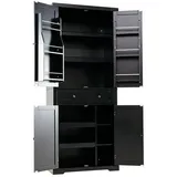 KOMFOTTEU Hochschrank Küchenschrank Buffetschrank Vorratsschrank mit Schublade & Regal schwarz