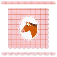 Partydeco Servietten Papier 33x33cm 3-lagig hochwertige Einweg Papierservietten Kariert Tischservietten Motivservietten Kindergeburtstag Pferd Motiv Rosa