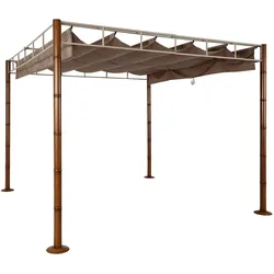 Mendler Pergola HWC-L42, Garten Pavillon Terrassenüberdachung, stabiles 7cm-Metall-Gestell 3x3m Bambus-Optik ~ taupe-braun