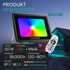 LUXULA Außenstrahler Aluminium 50 W IP65 mit Fernbedienung schwarz