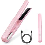 Kabelloser Haarglätter und Lockenwickler 2 in 1, Mini Haarglätter Und Lockenstab mit USB-C Aufladung, Kabelloser Mini Reiseglätter mit 2 Einstellbaren Temperaturen (Rosa)