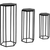 FineBuy Massivholz Blumentisch 3er Set Säulentisch Dekosäule Eckig