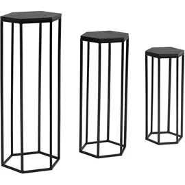 FineBuy Massivholz Blumentisch 3er Set Säulentisch Dekosäule Eckig