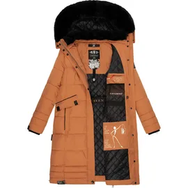 Navahoo Damen Wintermantel Warmer Steppmantel lang mit Abnehmbarer Kapuze Fahmiyaa Rusty Cinnamon Gr. XL - XL