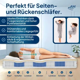 AM Qualitätsmatratzen Premium Latex-Taschenfederkernmatratze 180 x 200 cm H3