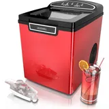 Arendo Eiswürfelmaschine, Ice Cube Maker, Wassertank 1,8 Liter, 12 bis 15 kg Eiswürfel in 24h, leise, Rot