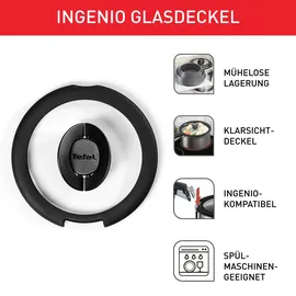 Tefal Ingenio Glasdeckel Set 16/18/20 cm mit Klappgriffen, kompatibel mit Ingenio Topf und Pfannensets, stapelbar, platzsparendes Design, spülmaschinengeeignet, beschleunigt Garzeit, L98491