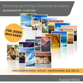 Heidenfeld Infrarotheizung HF-HP105, mit Bild, 16 Motive, 10 J. Garantie, Thermostat, Wandmontage (800 Watt, Sonnenaufgang)