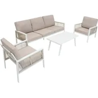 Jardi 4-Teilige Aluminium-Sofagarnitur mit Schwarzer Rattan-Aufbewahrungsbox Weiß