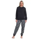 Normann Pyjama Damen Frottee Schlafanzug langarm mit Bündchen- Pyjama grau 36/38