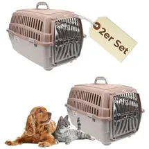 GarPet 2er Set Transportbox Hundebox Katzentransportbox Kaninchen Transport Auto Box Korb Katzenbox extra viele Luftschlitze sicheres Schloss