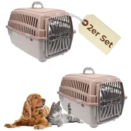 GarPet 2er Set Transportbox Hundebox Katzentransportbox Kaninchen Transport Auto Box Korb Katzenbox extra viele Luftschlitze sicheres Schloss
