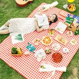 TFSZE Picknickdecke,300 x 200cm Faltbare Streifen Wasserdicht,Tragbare Extra Große Stranddecke,Campingdecke Sanddichte Isoliert mit Tragegriff,Perfekt für Picknick/Outdoor/Camping/Beach/Park(Rot)