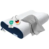 casimum Orthopädisches Nackenstützkissen Memory Foam - Höhenverstellbares Nackenkissen entlastet Kopf & HWS - Schlafkissen gegen Nackenschmerzen 60x30cm, inklusive Kissenbezug in grau, mittelfest