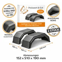 PRO PLUS 2x Kotflügel Anhänger 8 Zoll Radkasten Kunststoff Links Rechts 510x152x190 mm
