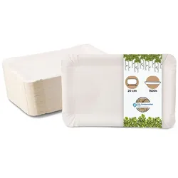 BIOZOYG 1500 Stück Einwegteller 13 x 20 cm Pappteller, biologisch abbaubar, weiß rechteckig, recyclingfähig, robust Bioteller, Einweggeschirr