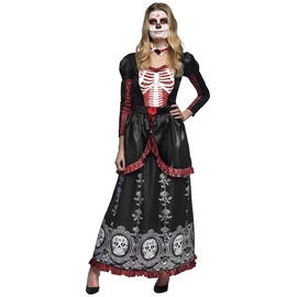 Boland - Erwachsenen-Kostüm Totenkopf, langes Kleid und Choker, Senora Adriana, Dia de los Muertos, Verkleidung, Halloween, Karneval, Mottoparty