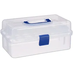 Relaxdays Aufbewahrungsbox 9 Fächer, Sortierbox Bastelmaterial, Künstlerbedarf, HBT 14 x 33 x 19,5 cm, transparent-blau